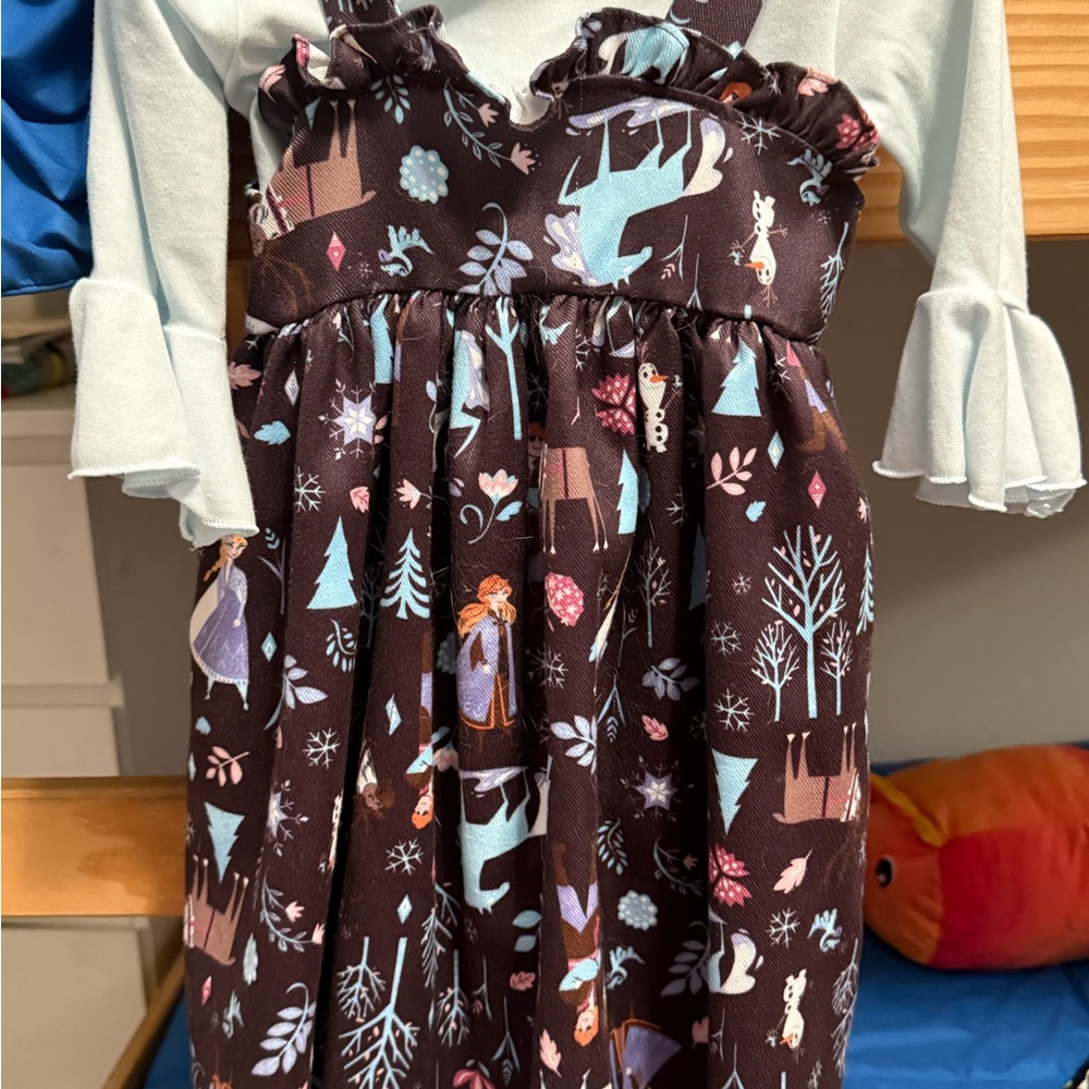 Girls' Disney Frozen Print Dress with Ruffle Sleeves